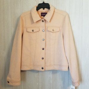 Vigoss Women's Size L Blush Peachy Pink Button-Down Faux Suede Collared Jacket